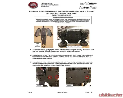 Trail Armor Full Skids w/ Center Polaris General 1000 | 1000 XP 2016-2025 - TA012FULLSKID-GEN1000 centers