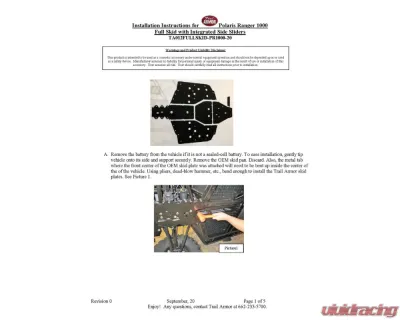 Trail Armor Full Skids Polaris Ranger 1000 2020 - TA012FULLSKID-PR1000-20