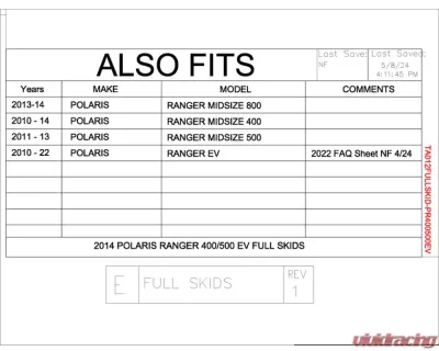 Trail Armor Full Skids w/ Integrated Sliders Polaris Ranger Midsize 2010-2022 - TA012FULLSKID-PR400500EV