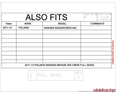 Trail Armor Full Skids w/ Center Polaris Ranger Midsize Crew 500 2011-2013 - TA012FULLSKID-PR500C centers