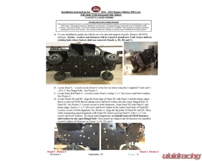 Trail Armor Full Skids w/ Center Polaris Ranger Midsize Crew 500 2011-2013 - TA012FULLSKID-PR500C centers