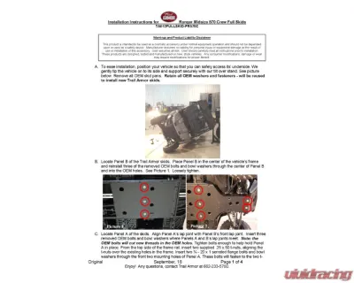 Trail Armor Full Skids w/ Center Polaris Ranger Midsize Crew 570 2014-2021 - TA012FULLSKID-PR570C centers
