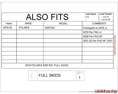 Trail Armor Full Skid Polaris RZR RS1 2018-2022 - TA012FULLSKID-RS1