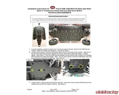 Trail Armor Full Skids w/ Center Polaris RZR 4 900 | 4 1000 2015-2020 - TA012FULLSKID-RZR490015 centers