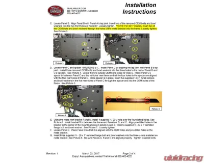 Trail Armor Full Skids w/ Center Polaris RZR 2015-2020 - TA012FULLSKID-RZR900S centers