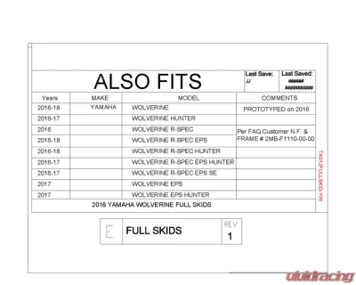 Trail Armor Full Skids w/ Slider Nerfs Yamaha Wolverine 2016-2018 - TA012FULLSKID-YW
