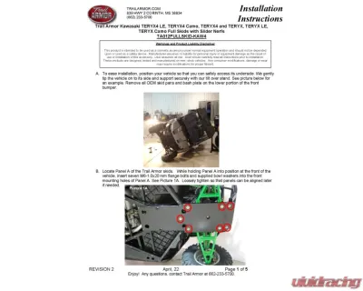 Trail Armor Full Skids w/ Slider Nerfs Kawasaki Teryx 2012-2024 - TA012FULLSKID-KAW4