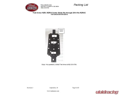 Trail Armor Center Skids Polaris RZR 800 2008-2014 - TA012SKIDCENTER-RZR-S