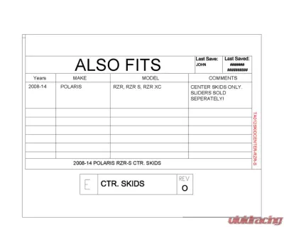 Trail Armor Center Skids Polaris RZR 800 2008-2014 - TA012SKIDCENTER-RZR-S
