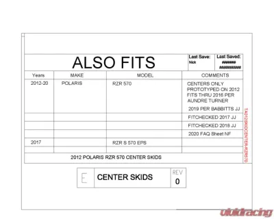 Trail Armor Center Skids Polaris RZR 570 2012-2020 - TA012SKIDCENTER-RZR570