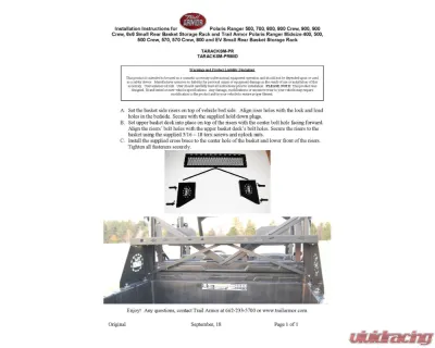 Trail Armor Small Rear Basket Storage Rack Polaris Ranger Midsize 2014-2019 - TARACKSM-PRMID