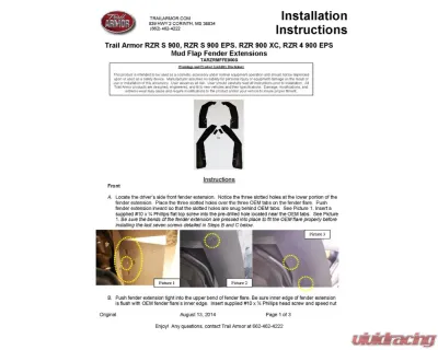 Trail Armor Mud Flap Fender Extensions Polaris RZR | RZR Trail 2015-2020 - TARZRMFFE900S