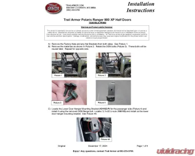 Trail Armor Premium Half Doors Polaris Ranger XP 900 | 1000 2014-2019 - TA001BLK-PR900
