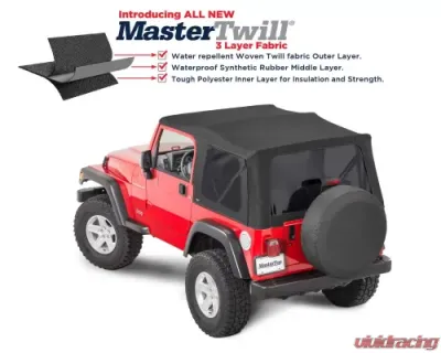MasterTop  Jeep Replacement Top With Doorskins Tinted Glass For 1997-2006 Wrangler TJ Black MasterTwill - 15211224
