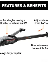 RockJock 4x4 Curt Universal Tow Bar (Adjustable Width Arms 5,000 LBS.)                                     - RJ-19745 - Image 4