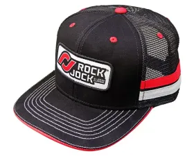 RockJock 4x4 Hat (Black w/ Stripes RJ Logo Patch Mesh Back Adjustable)