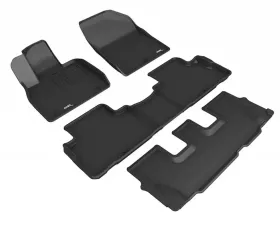 3D MAXpider Black Kagu 1st & 2nd & 3rd Row Floormats Hyundai Palisade 2020-2022