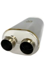 Stainless Bros 2.5" Inlet / 2.5" Dual Outlet SS304 Oval Muffler 19" OAL - Polished Finish                                     - 616-06323-2120 - Image 4