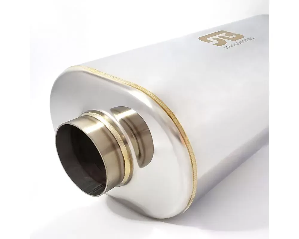 Stainless Bros 3" SS304 Oval Muffler 14" OAL - Polished Finish - 616-07613-2100