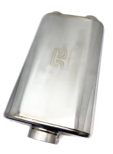 Stainless Bros 3" Center In / 2.5" Dual Out SS304 Thin Oval Muffler 17" OAL - Polished                                     - 616-07623-2220 - Image 2