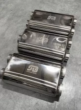 Stainless Bros 3" Center In / 2.5" Dual Out SS304 Thin Oval Muffler 17" OAL - Polished                                     - 616-07623-2220 - Image 2