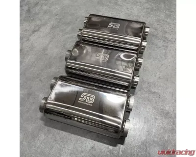 Stainless Bros 3" Center In / 2.5" Dual Out SS304 Thin Oval Muffler 17" OAL - Polished - 616-07623-2220