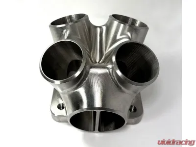 Stainless Bros SS304 Billet 4 to 1 Collector - 1.5" Pipe / T4 Divided Flange / 2" Pipe Wastegate - Long Side Entry - 903-03915-5402
