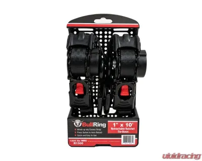 Bull Ring 1" x 10' Retractable Ratchet Tie Down (2 Pack) - R1300