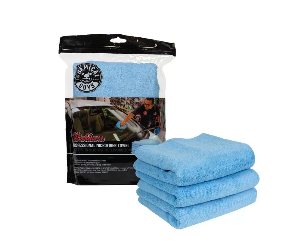 Chemical Guys 3Pack 16inch x 16inch Blue Workhorse Professional Microfiber Towel - MICBLUE03