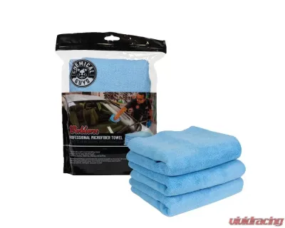Chemical Guys Microfiber Towel 3-Pack, 16"x16", Blue, Workhorse Professional Quality - MICBLUE03