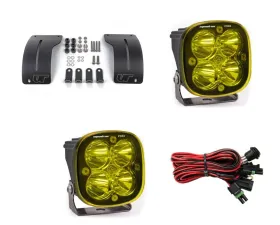 Jeep Wrangler JL | Gladiator JT 2018+ A-Pillar Adjustable Light Bracket Kit w/Baja Designs Amber Lens Spot Pattern Squadron Pro Series LED Light Pods Pair