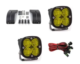 Jeep Wrangler JL | Gladiator JT 2018+ A-Pillar Adjustable Light Bracket Kit w/Baja Designs Amber Lens Wide Cornering Pattern Squadron Pro Series LED Light Pods Pair