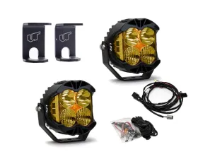 Ram 1500 2009-2021 A-Pillar Light Bracket Kit w/Baja Designs Amber Lens LP4 Pro LED Driving/Combo Pair