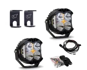 Ram 1500 2009-2021 A-Pillar Light Bracket Kit w/Baja Designs Clear Lens LP4 Pro LED Driving/Combo Pair