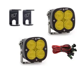 Ram 1500 2009-2021 A-Pillar Light Bracket Kit w/Baja Designs Amber Lens Wide Cornering Pattern XL80 Series LED Light Pods Pair