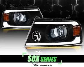 Alpha Owls SQX Series LED Projector Headlights (LED Projector Black housing w/ Sequential Signal/LumenX Light Bar) Ford F-150 | Lincoln Mark-LT 2004-2008