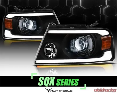 Alpha Owls SQX Series LED Projector Headlights (LED Projector Black housing w/ Sequential Signal/LumenX Light Bar) Ford F-150 | Lincoln Mark-LT 2004-2008 - 8707432