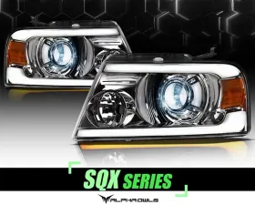 Alpha Owls SQX Series LED Projector Headlights (LED Projector Chrome housing w/ Sequential Signal/LumenX Light Bar) Ford F-150 | Lincoln Mark-LT 2004-2008