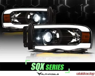Alpha Owls SQX Series LED Projector Headlights (LED Projector Black housing w/ Sequential Signal/LumenX Light Bar) Dodge Ram 1500 | 2500 | 3500 2002-2005 - 8707494