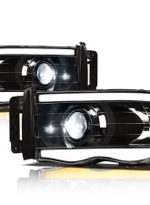 Alpha Owls SQX Series LED Projector Headlights (LED Projector Black housing w/ Sequential Signal/LumenX Light Bar) Dodge Ram 1500 | 2500 | 3500 2002-2005                                     - 8707494 - Image 2