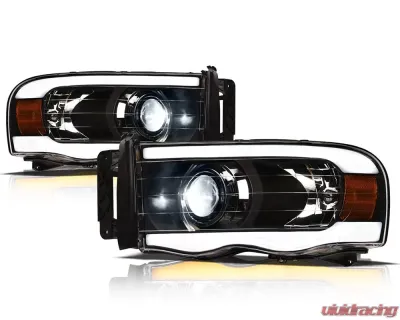 Alpha Owls SQX Series LED Projector Headlights (LED Projector Black housing w/ Sequential Signal/LumenX Light Bar) Dodge Ram 1500 | 2500 | 3500 2002-2005 - 8707494
