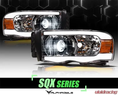 Alpha Owls SQX Series LED Projector Headlights (LED Projector Chrome housing w/ Sequential Signal/LumenX Light Bar) Dodge Ram 1500 | 2500 | 3500 2002-2005 - 8707500