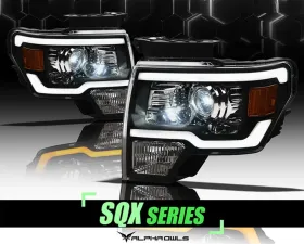 Alpha Owls SQX Series LED Projector Headlights (LED Projector Black housing w/ Sequential Signal/LumenX Light Bar) Ford F-150 2009-2014