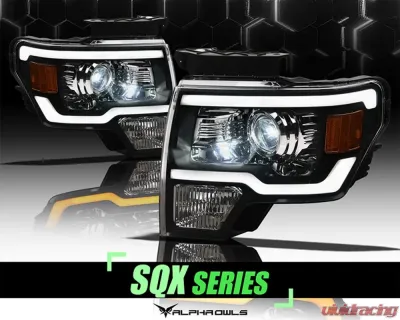 Alpha Owls SQX Series LED Projector Headlights (LED Projector Black housing w/ Sequential Signal/LumenX Light Bar) Ford F-150 2009-2014 - 8707548