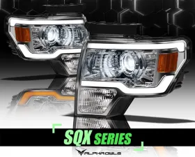 Alpha Owls SQX Series LED Projector Headlights (LED Projector Chrome housing w/ Sequential Signal/LumenX Light Bar) Ford F-150 2009-2014