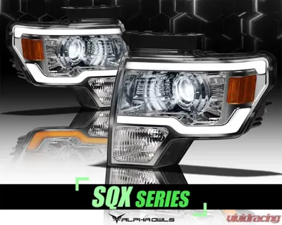 Alpha Owls SQX Series LED Projector Headlights (LED Projector Chrome housing w/ Sequential Signal/LumenX Light Bar) Ford F-150 2009-2014 - 8707555