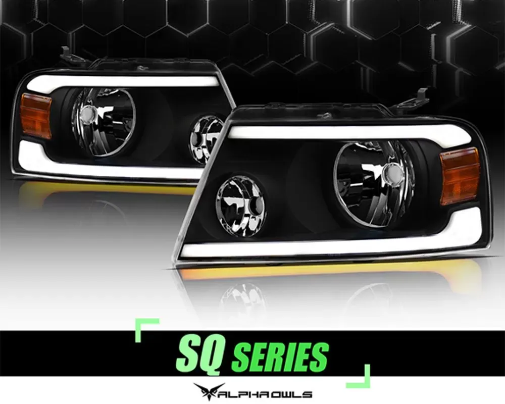Alpha Owls SQ Series Headlights (Crystal Headlights Black housing w/ Sequential Signal/LumenX Light Bar) Ford F-150 | Lincoln Mark-LT 2004-2008 - 8707579