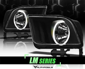 Alpha Owls LM Series Headlights (Crystal Headlights Black housing w/ LumenX Halo) Ford Mustang 2005-2009