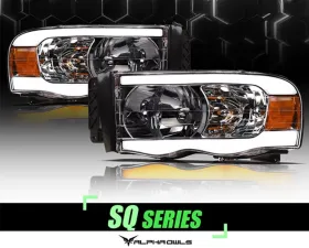 Alpha Owls SQ Series Headlights (Crystal Headlights Chrome housing w/ Sequential Signal/LumenX Light Bar) Dodge Ram 1500 | 2500 | 3500 2002-2005