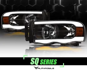 Alpha Owls SQ Series Headlights (Crystal Headlights Black housing w/ Sequential Signal/LumenX Light Bar) Dodge Ram 1500 | 2500 | 3500 2002-2005